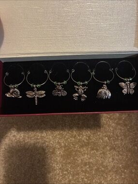Garden Creatures Silver Tone Wine Glass Charms - Set of 6